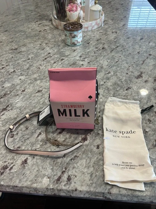 kate spade Strawberry Milk Box Crossbody Bag - Pink & Cream - Picture 3 of 5